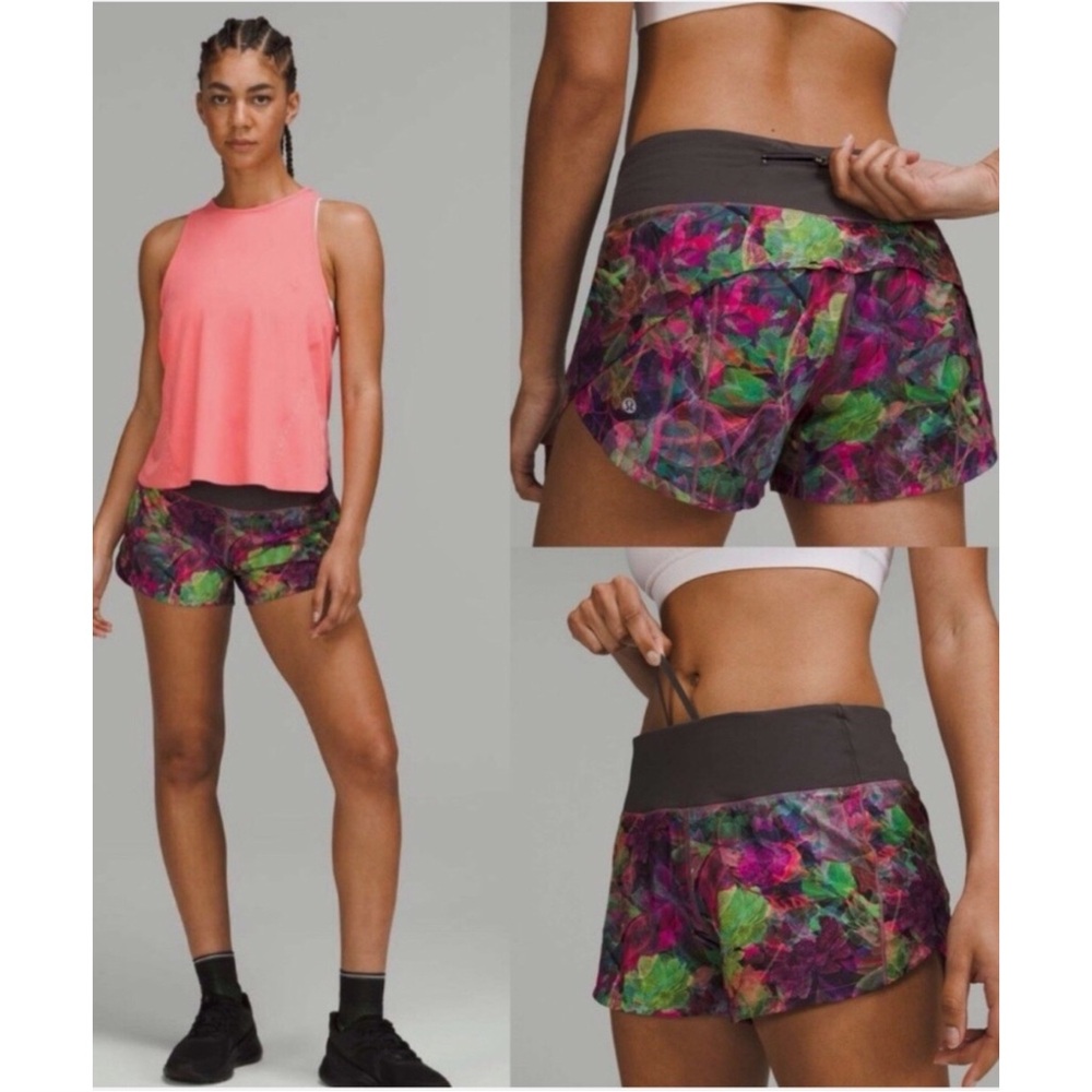 🌼Lululemon Speed Up Lined Short 2.5" Vivid Floral Tone Multi Graphite Grey Sz 6